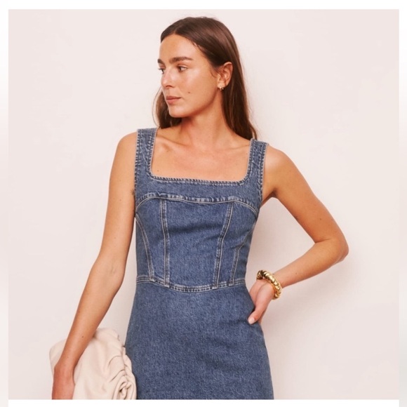 Reformation Davies Bustier Denim Mini Dress Size 2 - Picture 2 of 5